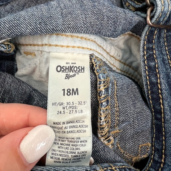 OshKosh B'gosh Blue Denim Overalls Graphic Logo Bib Print 18M Baby - Picture 5 of 6